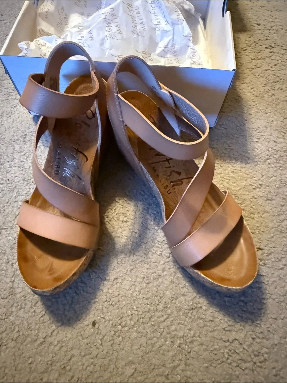Blowfish Tan/Camel Wedge Sandals with Ankle Strap